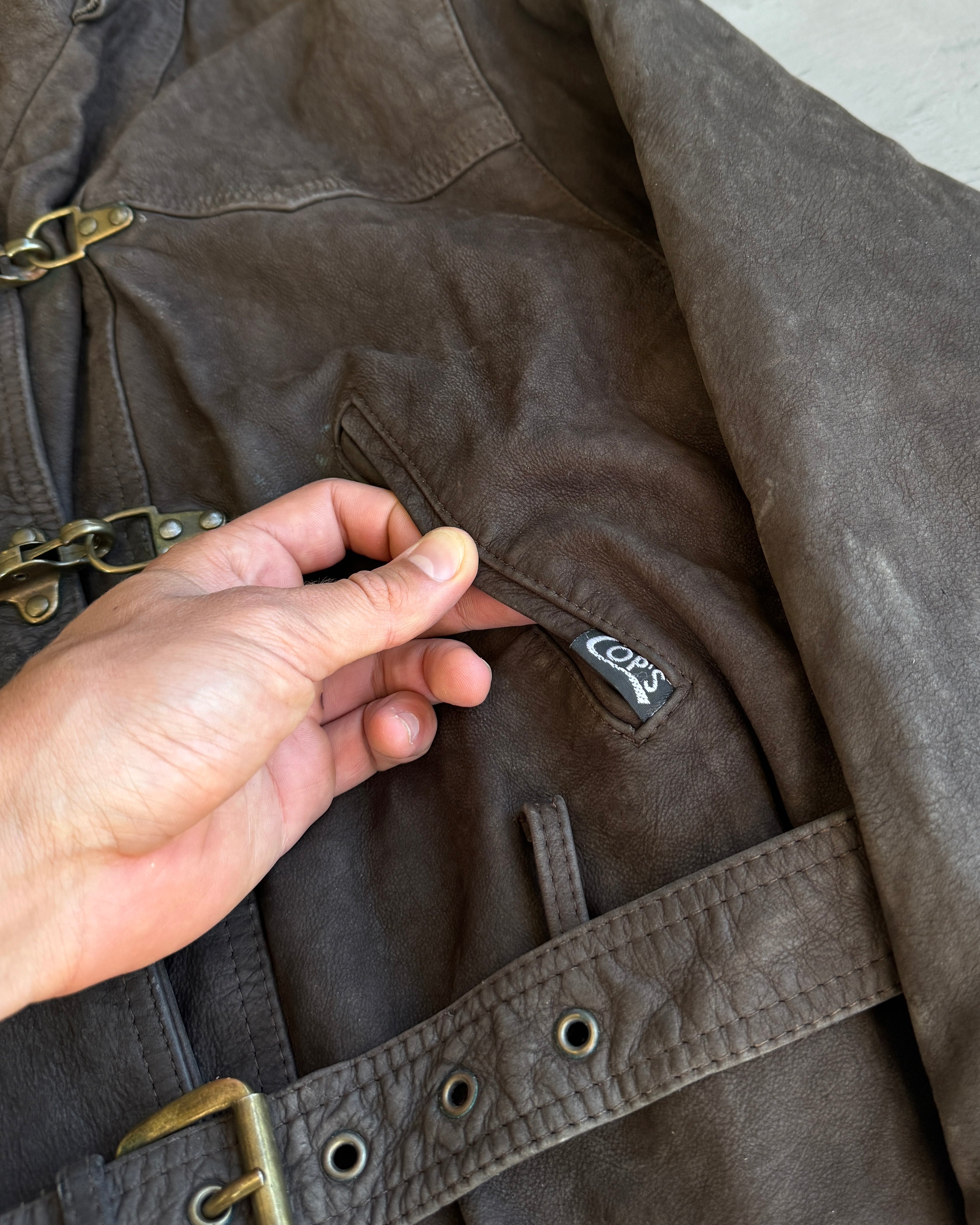 90's Fireman Clasp Hooded Leather Jacket - M – Known Source