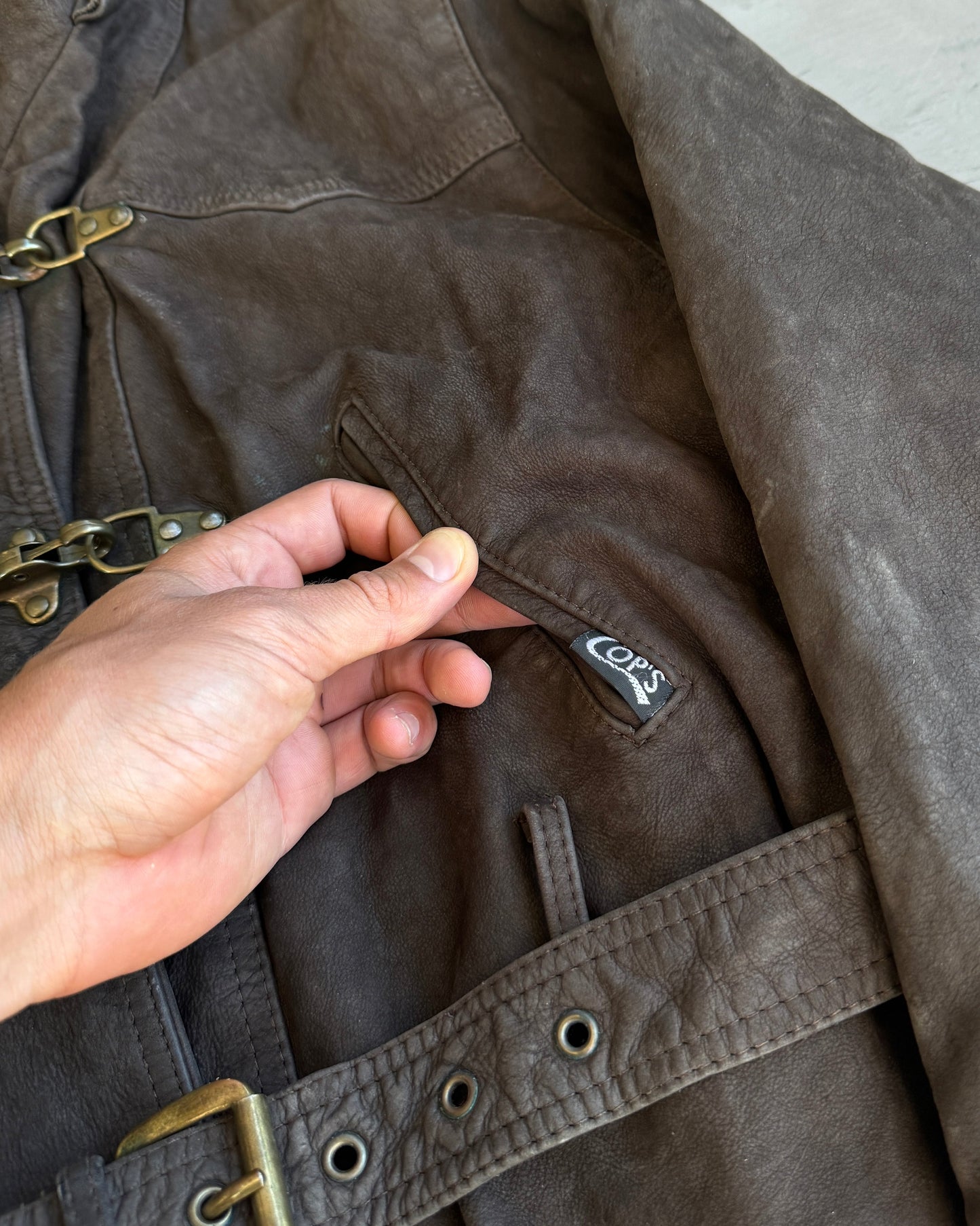 90's Fireman Clasp Hooded Leather Jacket - M