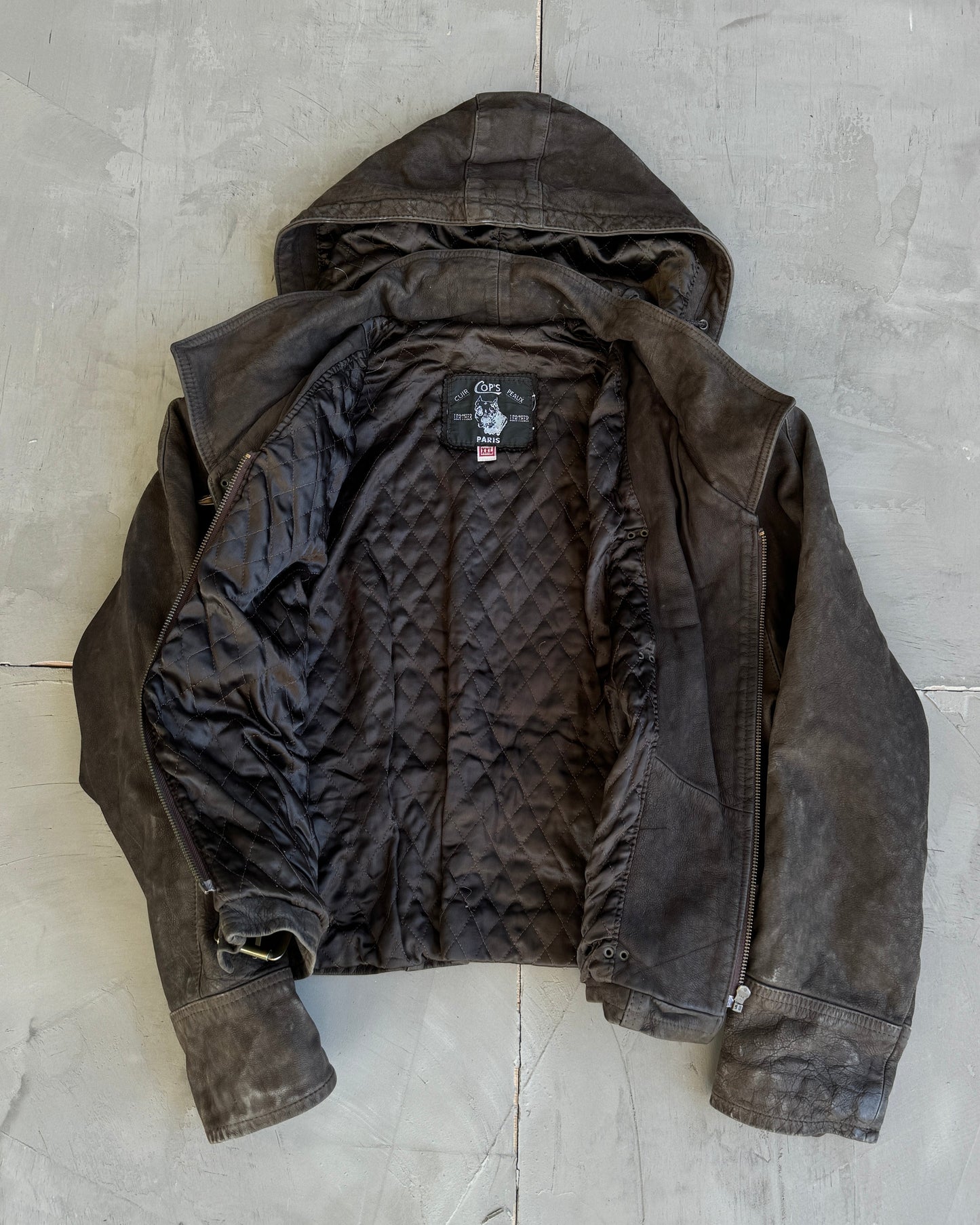 90's Fireman Clasp Hooded Leather Jacket - M