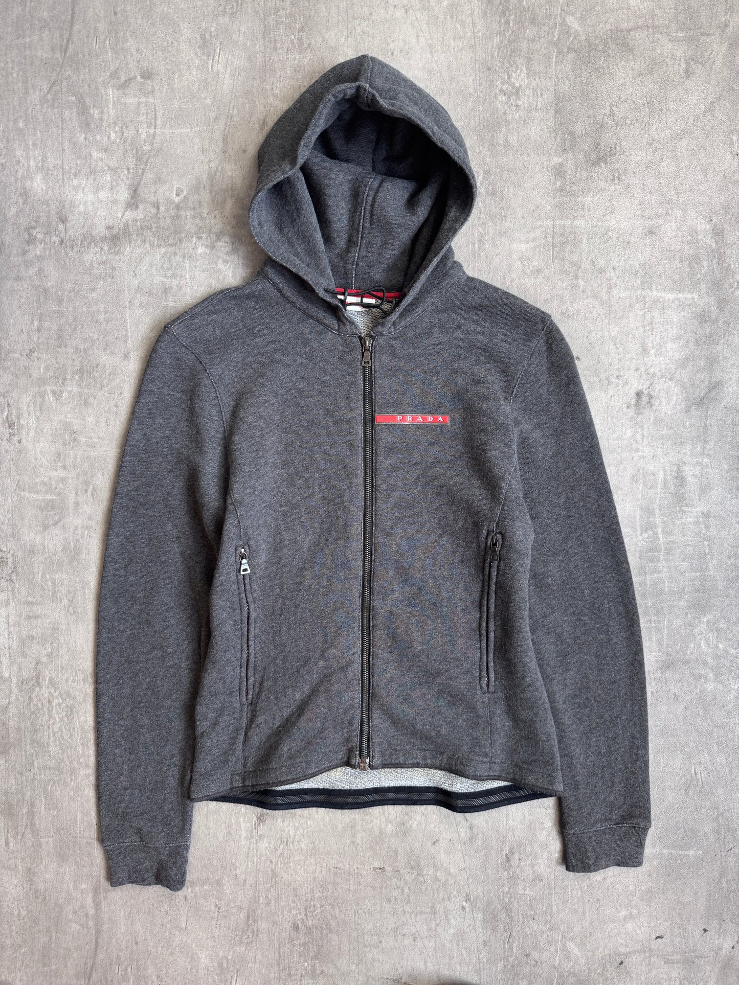 Prada Sport Grey Cotton Zip Up Knitted Hoodie