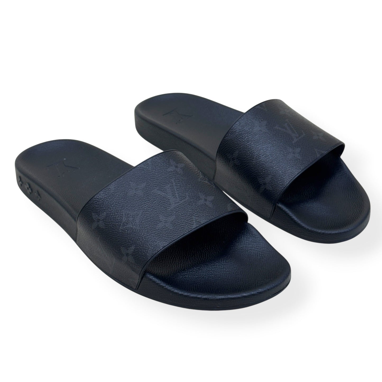 LOUIS VUITTON MONOGRAM ECLIPSE SLIDES BLACK UK10 | UK 10, Black
