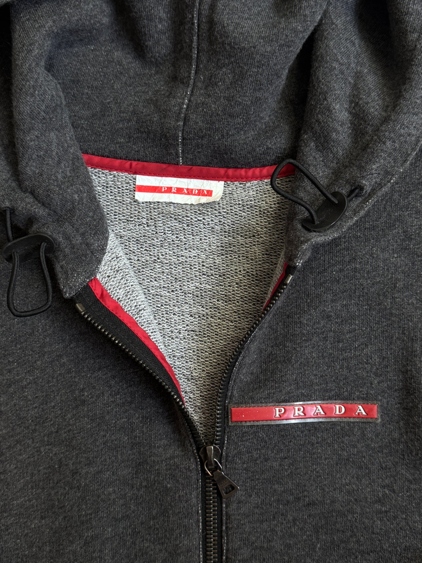 Prada Sport Grey Cotton Zip Up Knitted Hoodie
