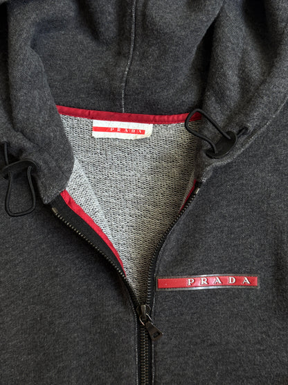 Prada Sport Grey Cotton Zip Up Knitted Hoodie