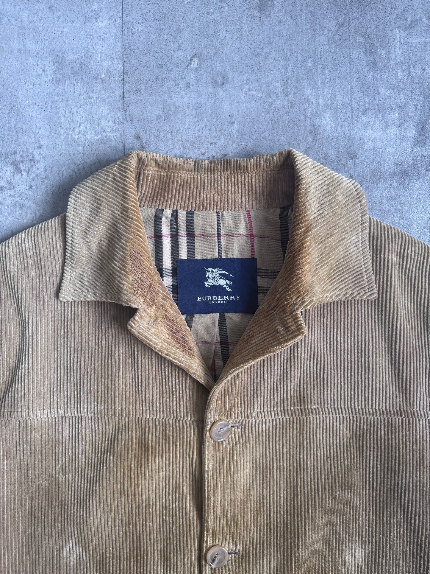 Burberry Corduroy Knit Sleeve Nova Check Lined Chore Jacket