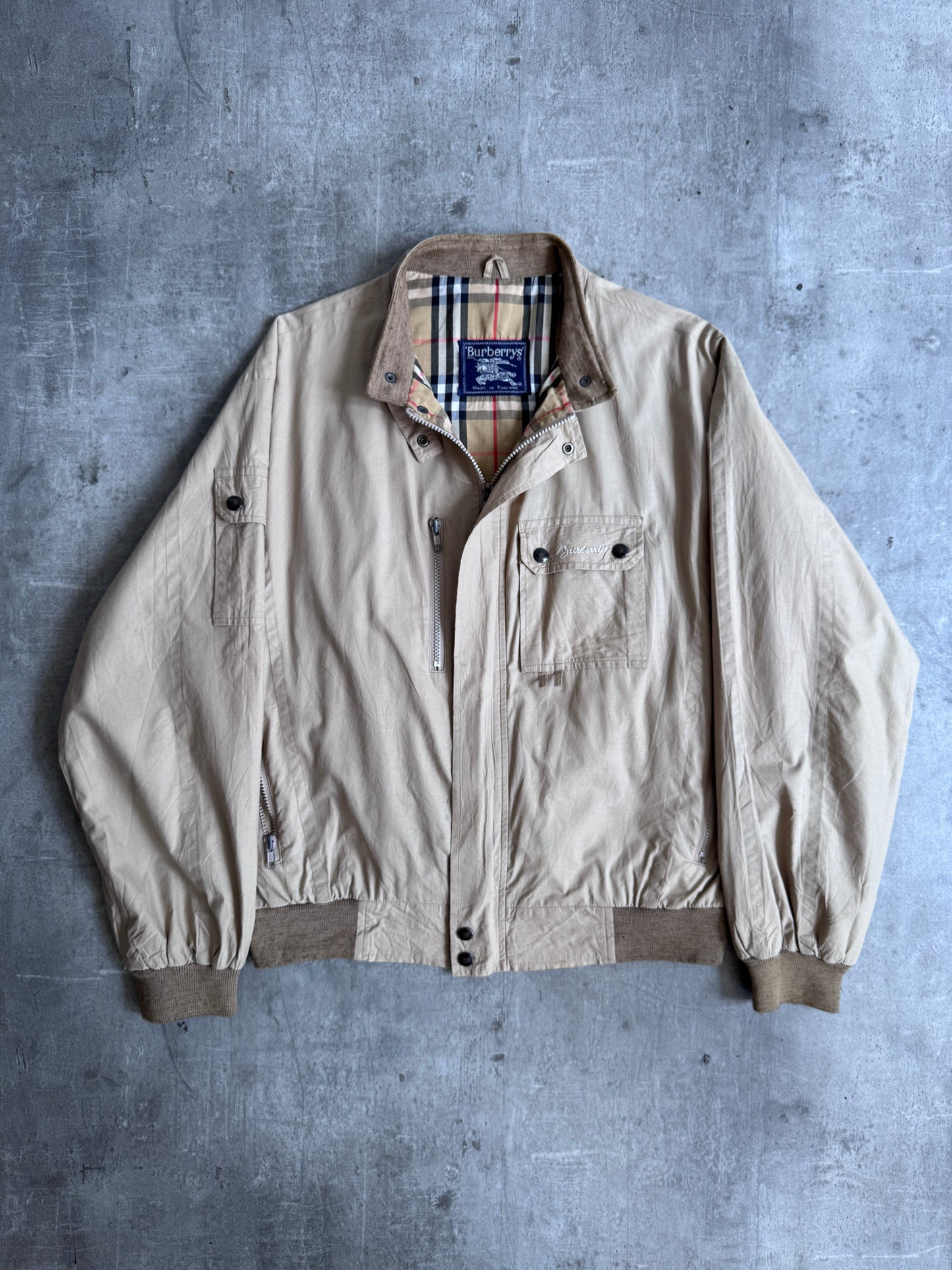 1980's Burberry Nova Check Lined Batsleeve Harrington Jacket