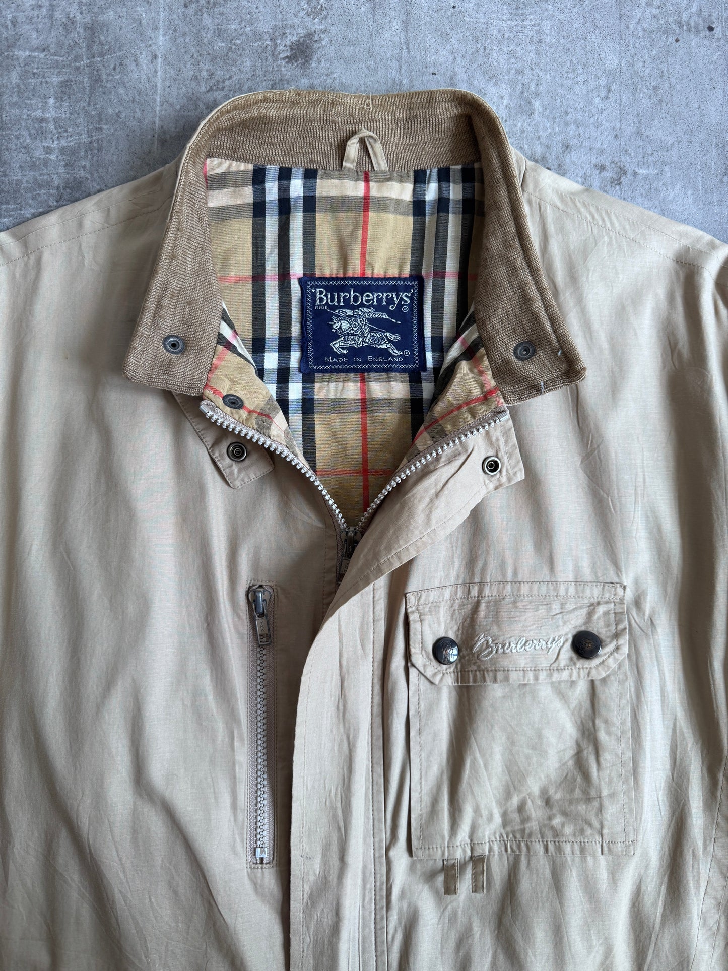 1980's Burberry Nova Check Lined Batsleeve Harrington Jacket