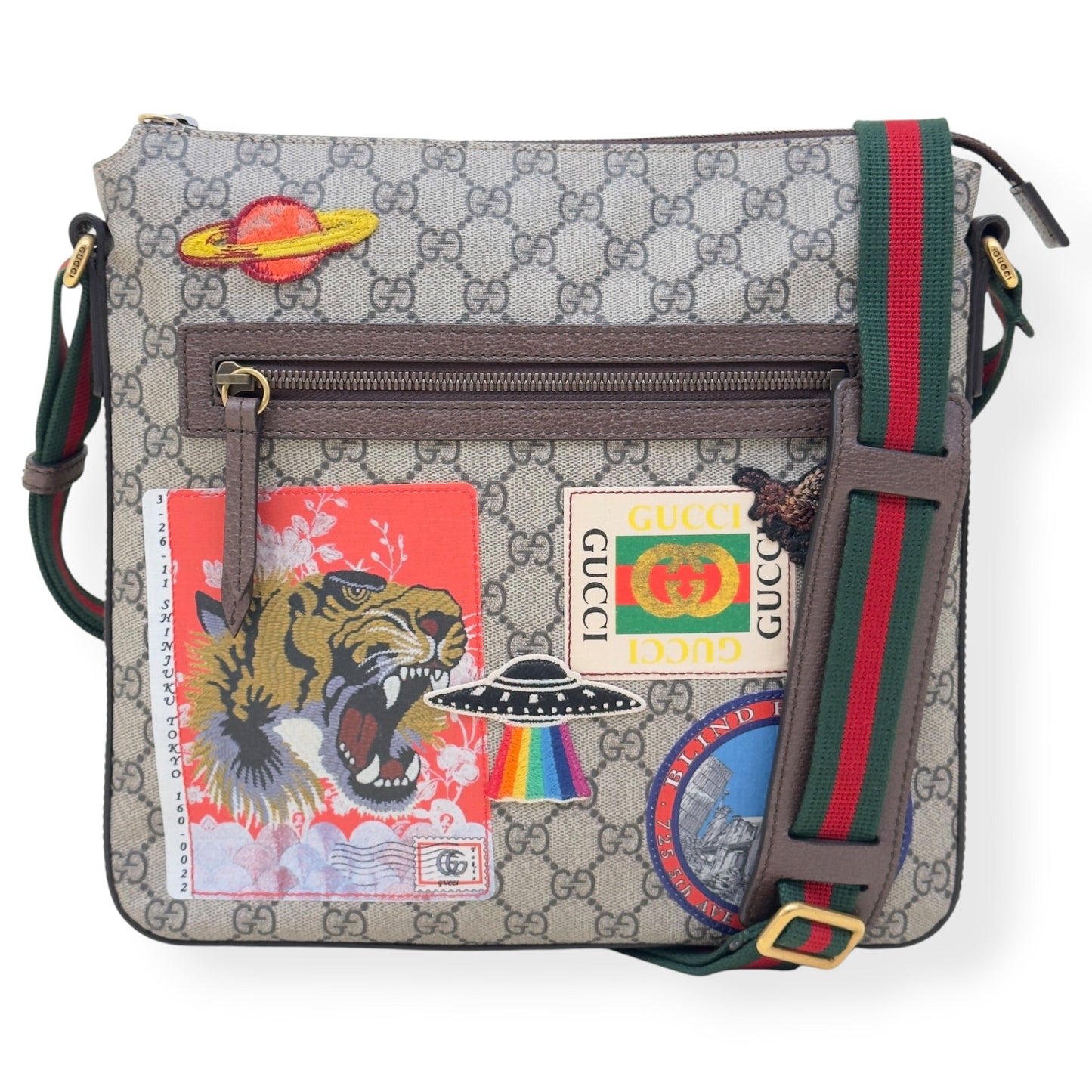 GUCCI COURRIER GG SUPREME PATCHES MESSENGER BAG BEIGE / MULTICOLOURED M | O/S, Beige