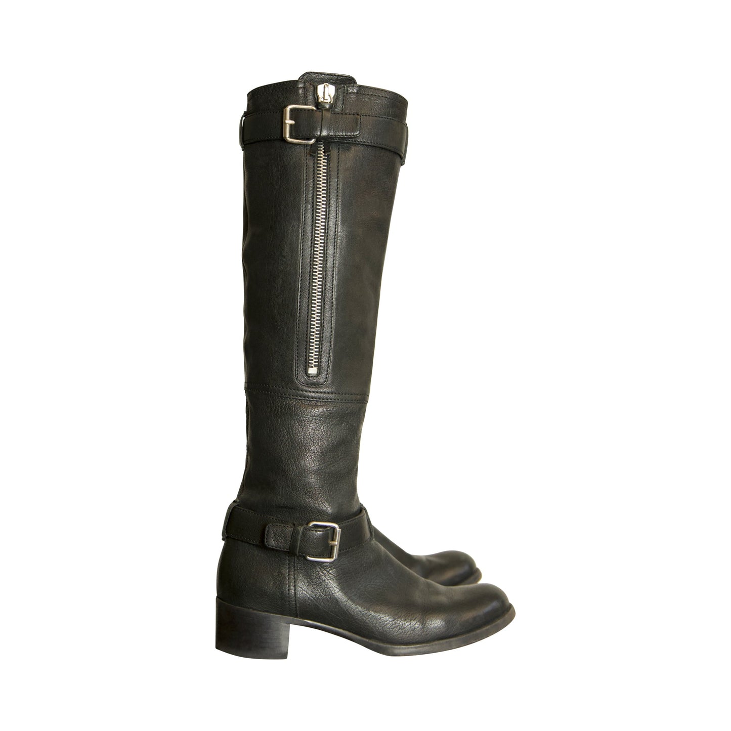Miu Miu Brown Leather Knee Length Buckled Boots