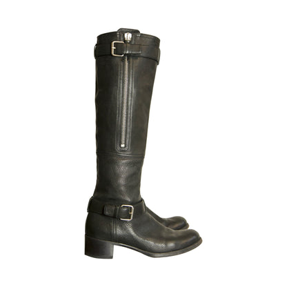 Miu Miu Brown Leather Knee Length Buckled Boots