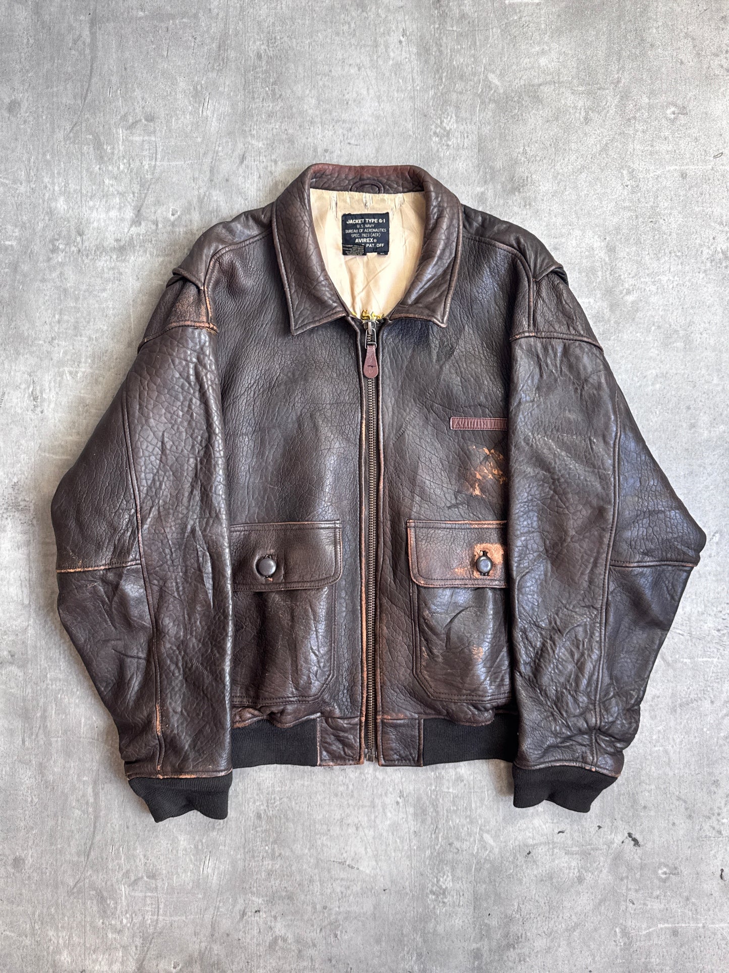 Avirex G-1 Distressed Brown Leather Flight Jacket (SOLD AS SEEN)