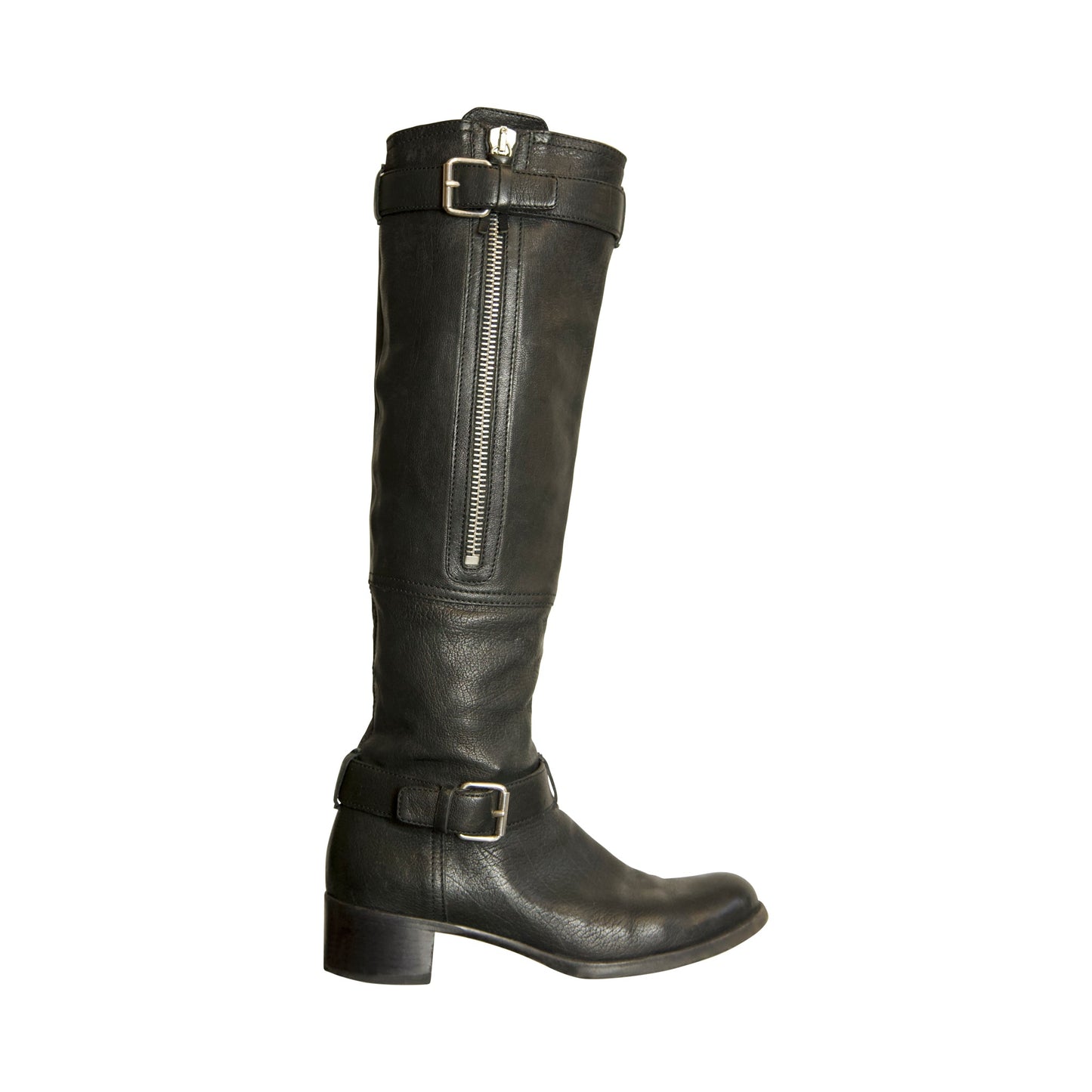 Miu Miu Brown Leather Knee Length Buckled Boots