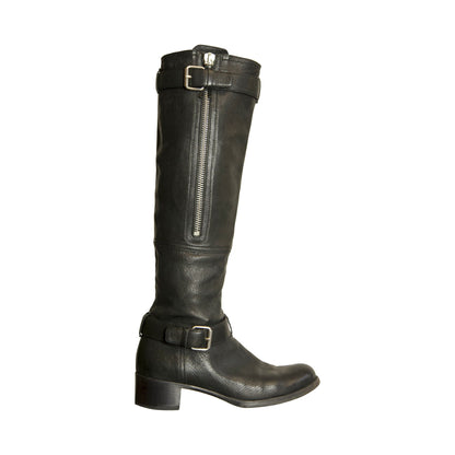 Miu Miu Brown Leather Knee Length Buckled Boots