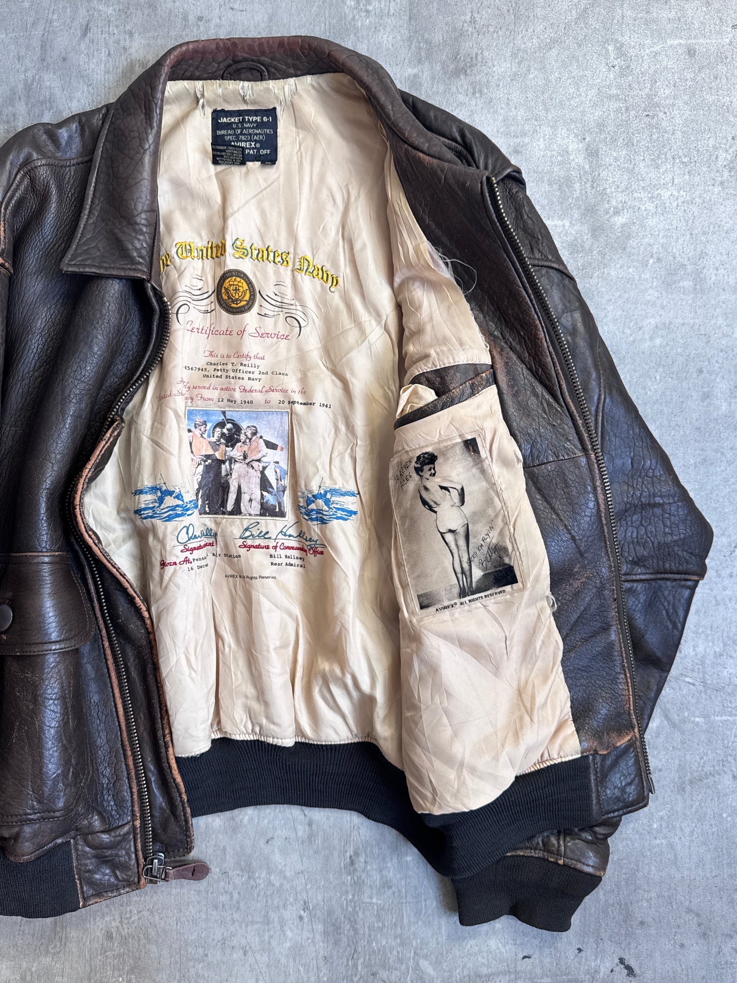 Avirex G-1 Distressed Brown Leather Flight Jacket (SOLD AS SEEN)