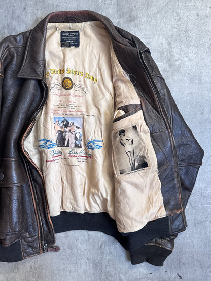 Avirex G-1 Distressed Brown Leather Flight Jacket (SOLD AS SEEN)