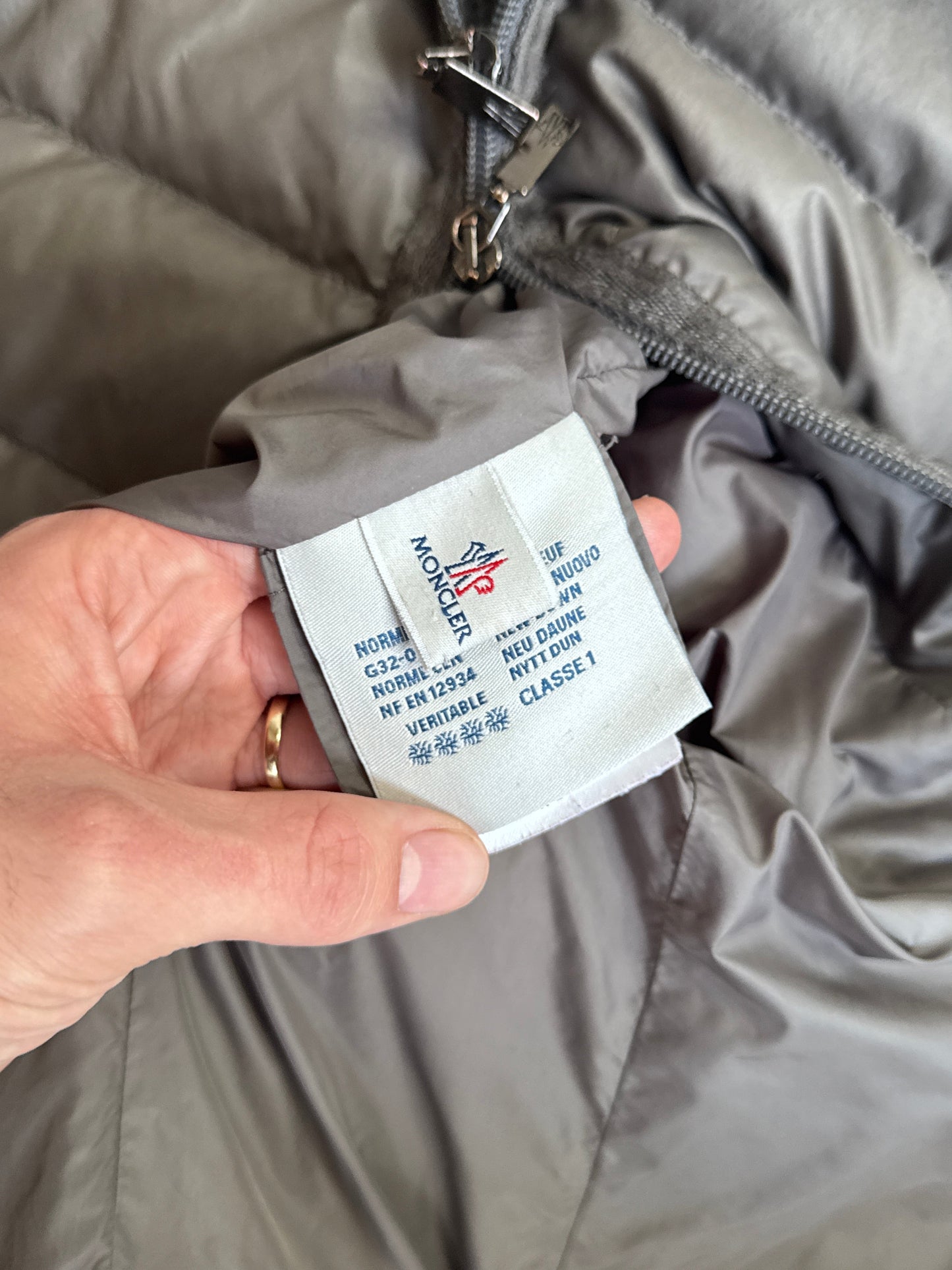 Moncler Grey Full Zip Down Hooded Puffer Jacket