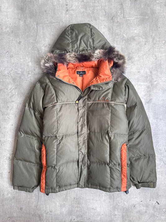 Balenciaga Khaki Green Fur Trim Down Puffer Jacket