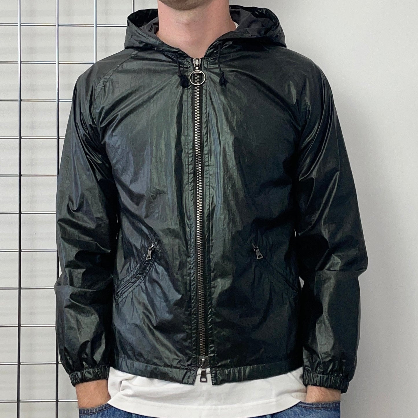 Prada Sport Forest Green 00s Waxy Hooded Windbreaker Jacket | Medium, Green