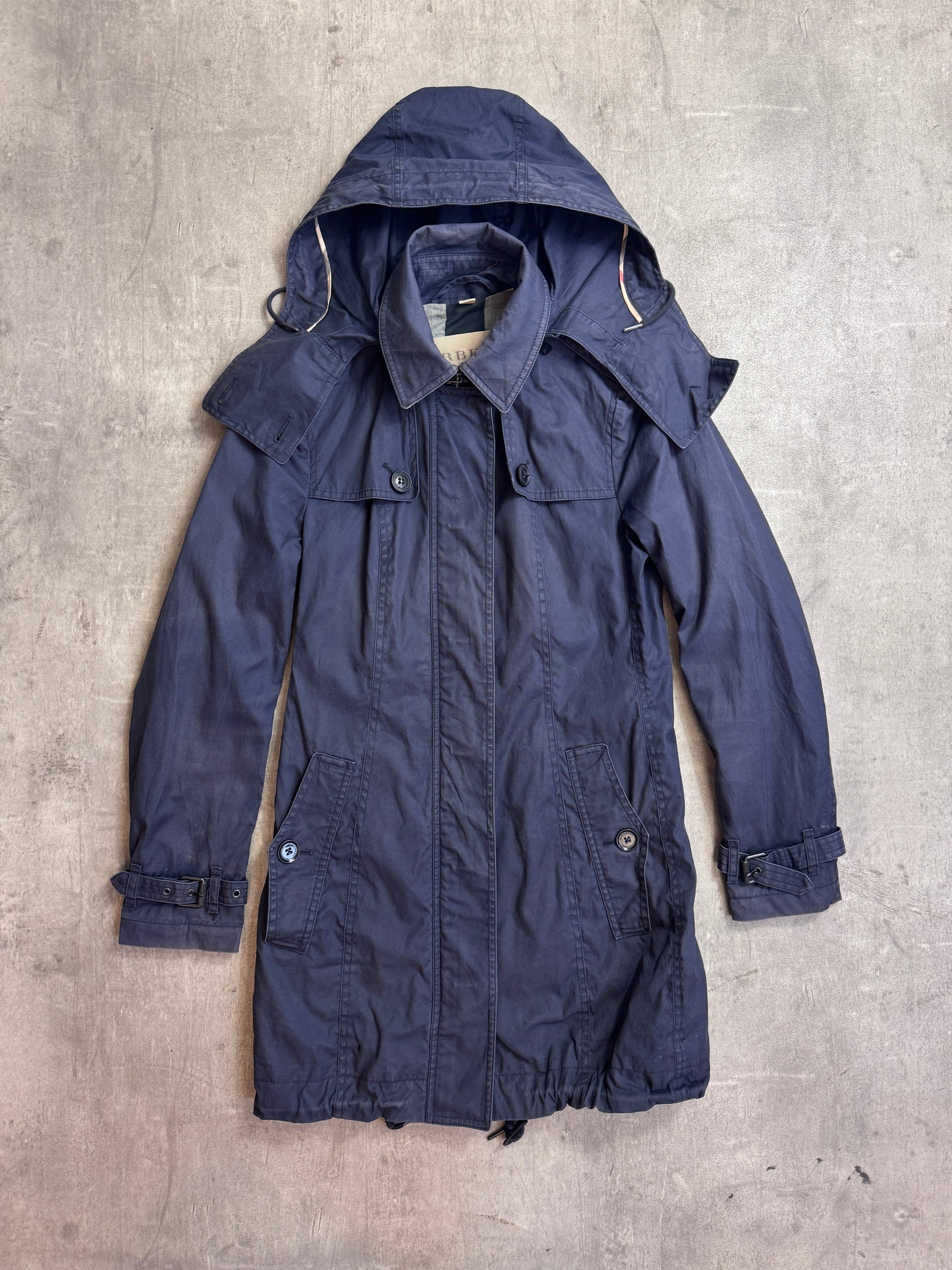Burberry Navy Hooded Cotton Twill Parka Jacket