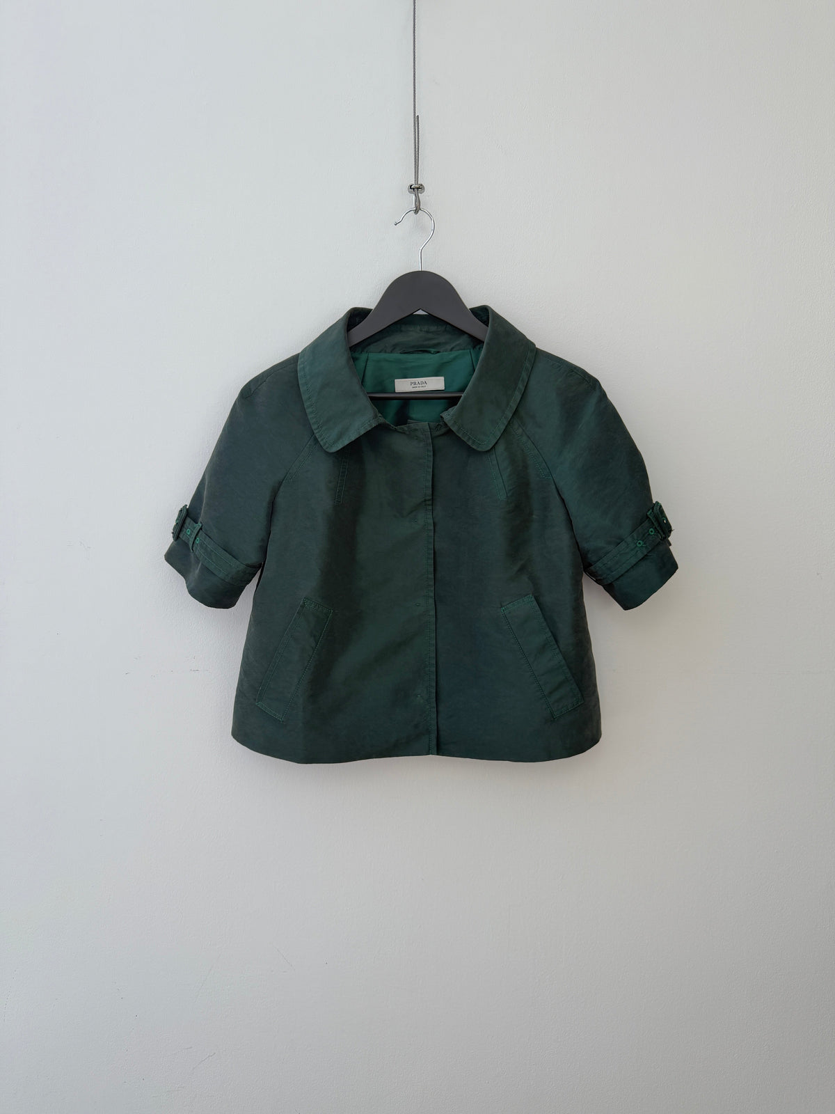 Prada 00s Forest Green Silk-Blend Shortsleeve Blouson | Medium, Green