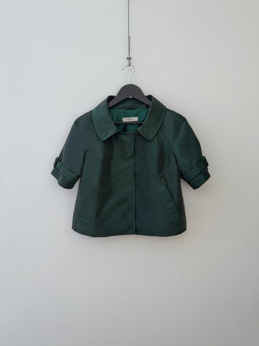 Prada 00s Forest Green Silk-Blend Shortsleeve Blouson | Medium, Green