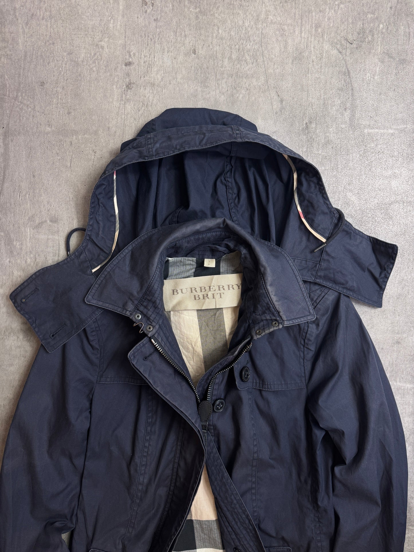 Burberry Navy Hooded Cotton Twill Parka Jacket
