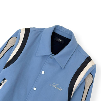 AMIRI BONES WOOL VARSITY BOMBER JACKET BABY BLUE L | Large, Blue