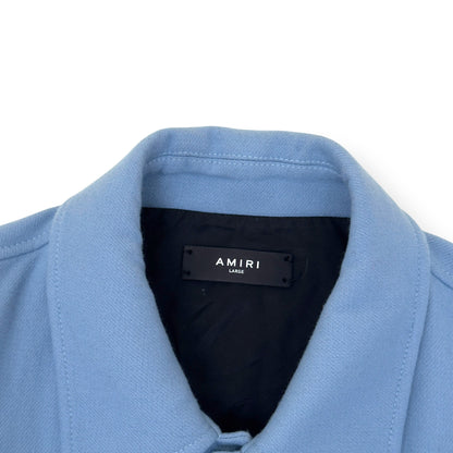 AMIRI BONES WOOL VARSITY BOMBER JACKET BABY BLUE L | Large, Blue