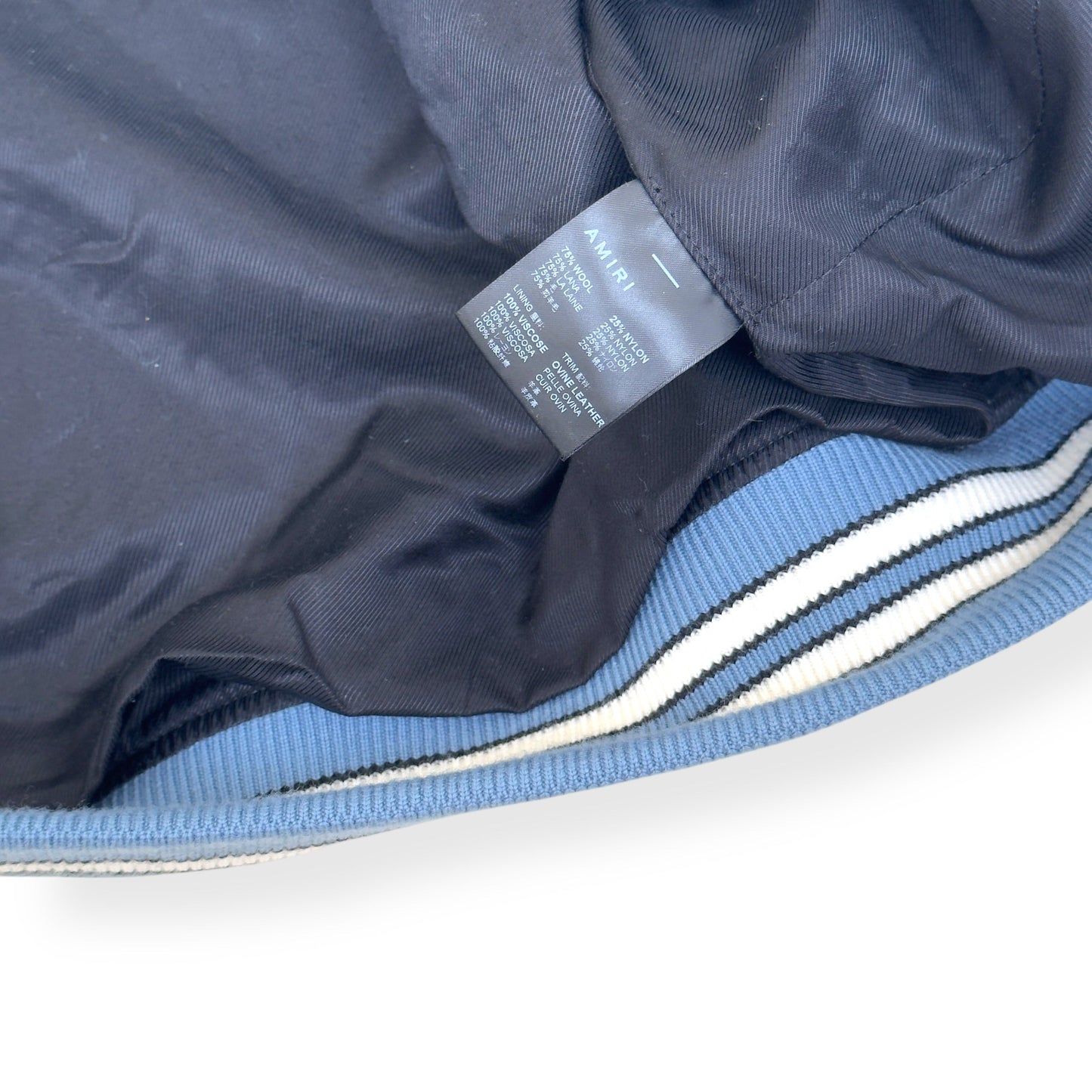 AMIRI BONES WOOL VARSITY BOMBER JACKET BABY BLUE L | Large, Blue