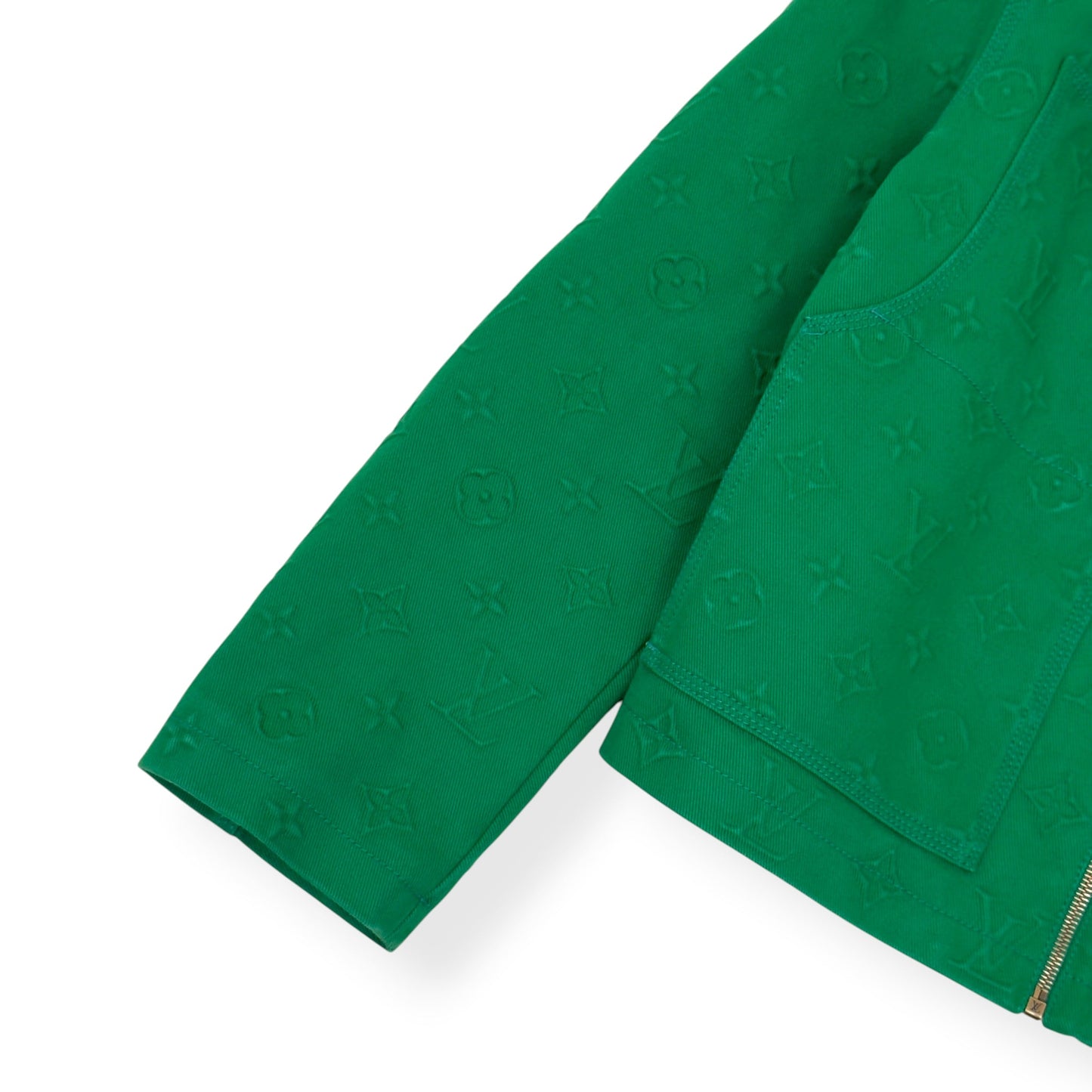 LOUIS VUITTON MONOGRAM EMBOSSED SHEARLING COLLAR ZIP JACKET GREEN 50 / M | Medium, Green