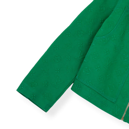 LOUIS VUITTON MONOGRAM EMBOSSED SHEARLING COLLAR ZIP JACKET GREEN 50 / M | Medium, Green