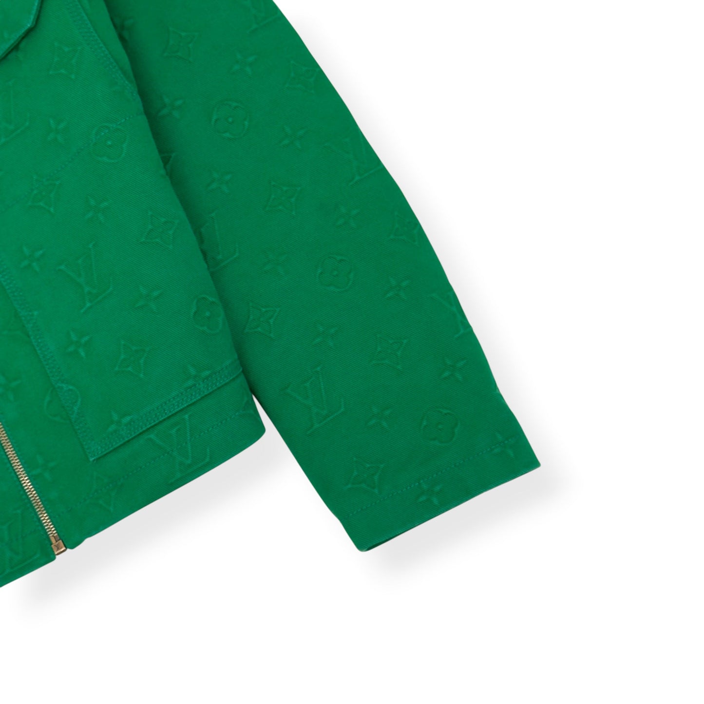 LOUIS VUITTON MONOGRAM EMBOSSED SHEARLING COLLAR ZIP JACKET GREEN 50 / M | Medium, Green