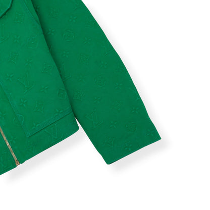 LOUIS VUITTON MONOGRAM EMBOSSED SHEARLING COLLAR ZIP JACKET GREEN 50 / M | Medium, Green