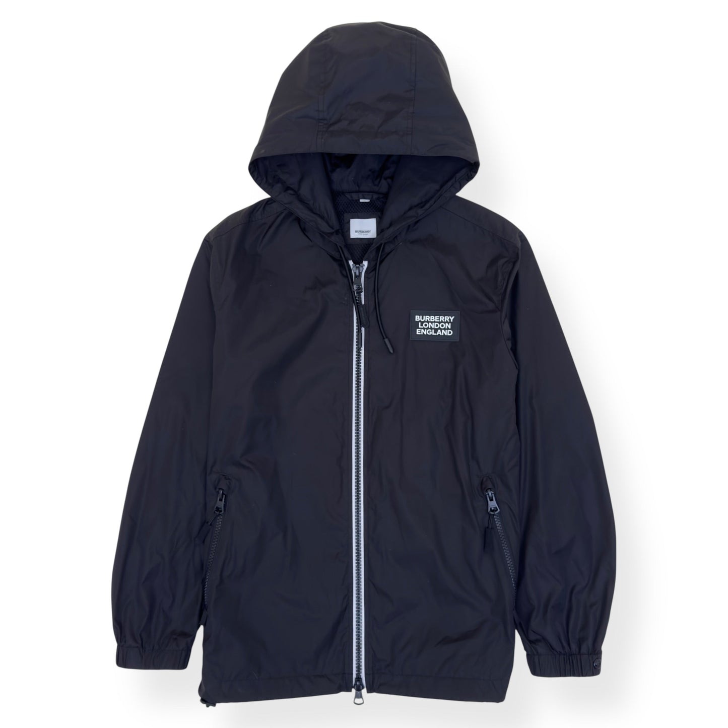 BURBERRY LOCATION PRINT HOODED WINDBREAKER JACKET BLACK M | Medium, Black