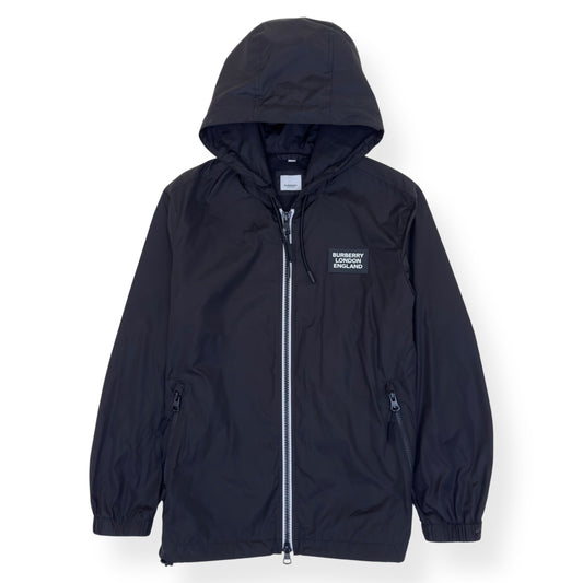 BURBERRY LOCATION PRINT HOODED WINDBREAKER JACKET BLACK M | Medium, Black
