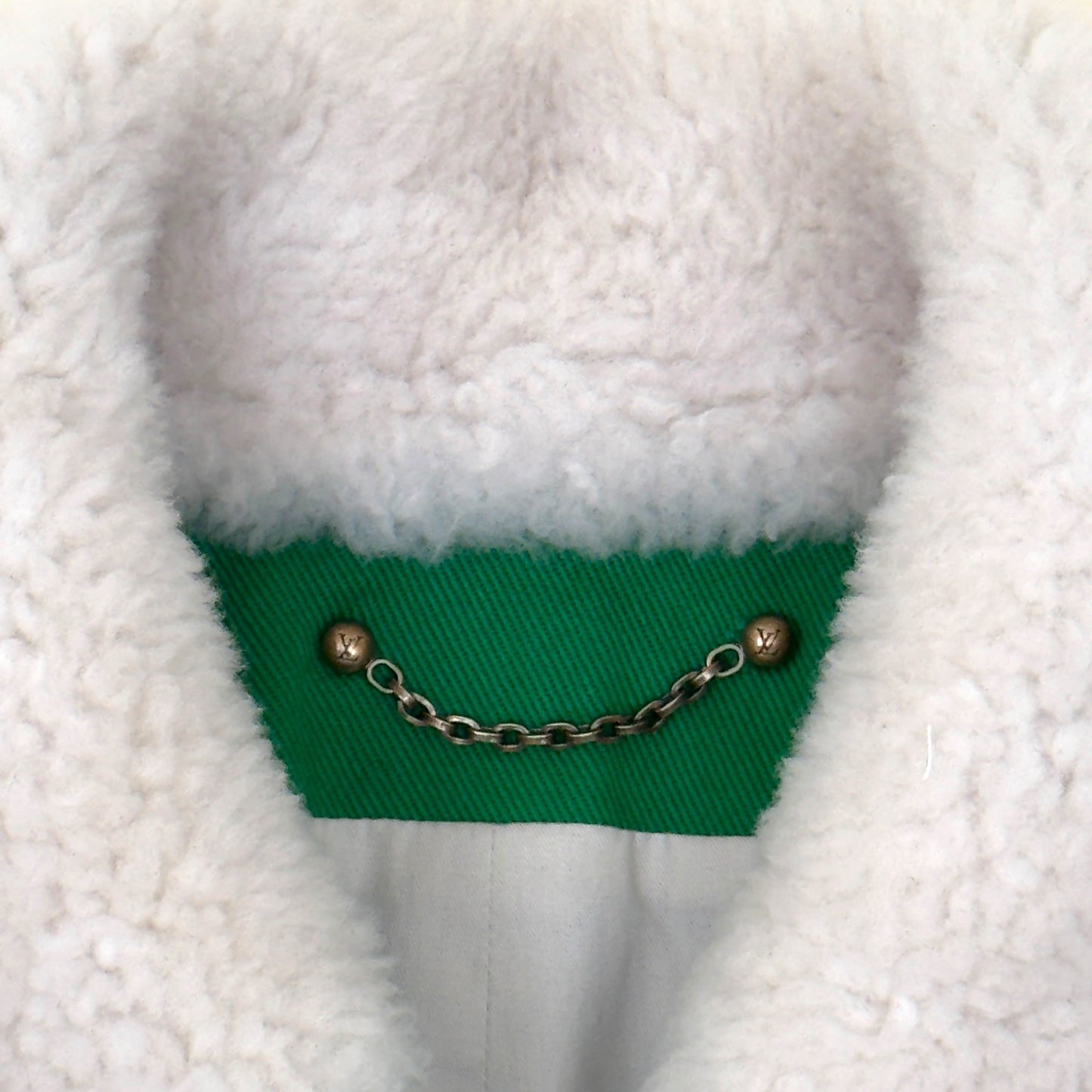 LOUIS VUITTON MONOGRAM EMBOSSED SHEARLING COLLAR ZIP JACKET GREEN 50 / M | Medium, Green