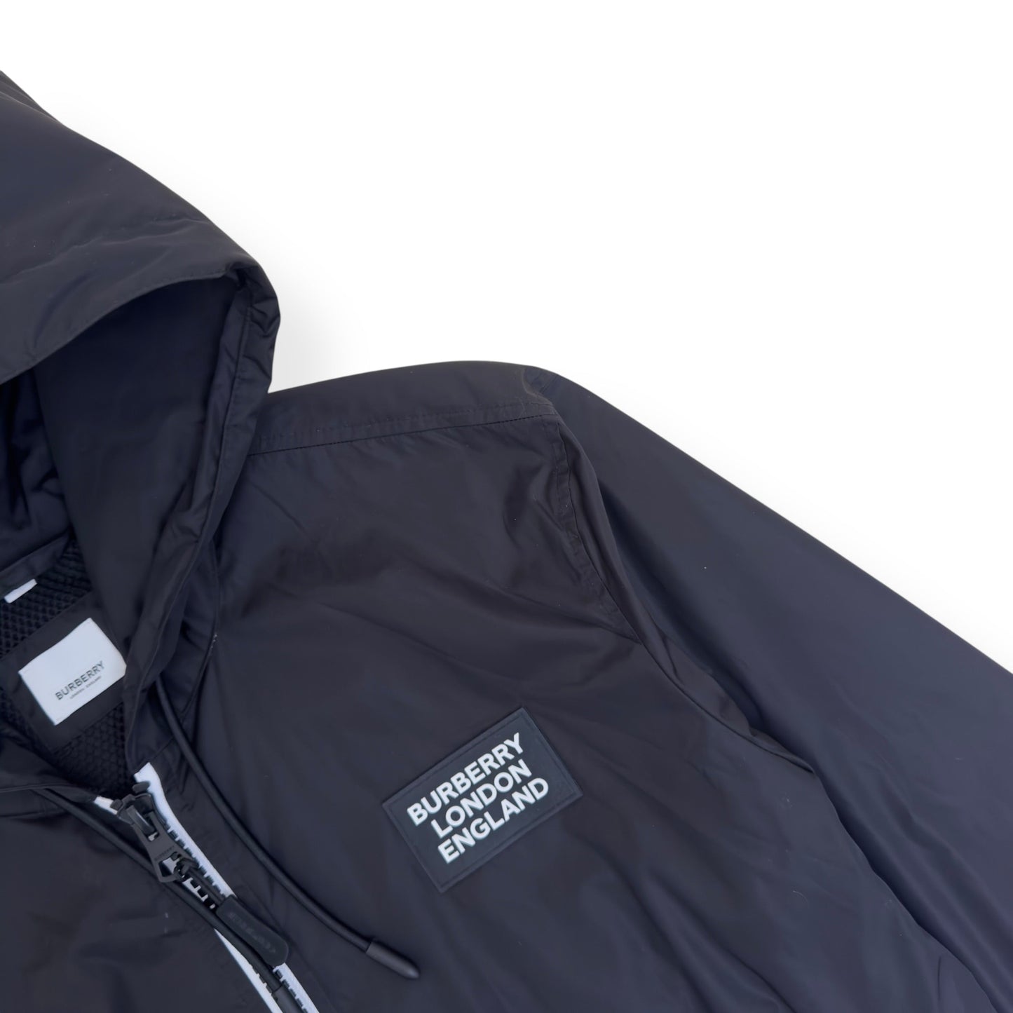 BURBERRY LOCATION PRINT HOODED WINDBREAKER JACKET BLACK M | Medium, Black
