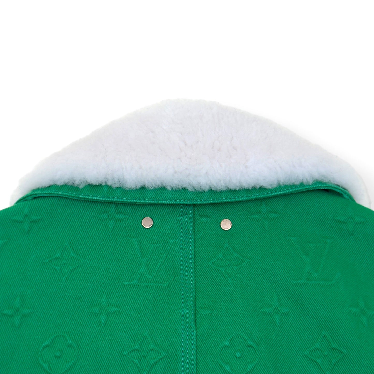 LOUIS VUITTON MONOGRAM EMBOSSED SHEARLING COLLAR ZIP JACKET GREEN 50 / M | Medium, Green