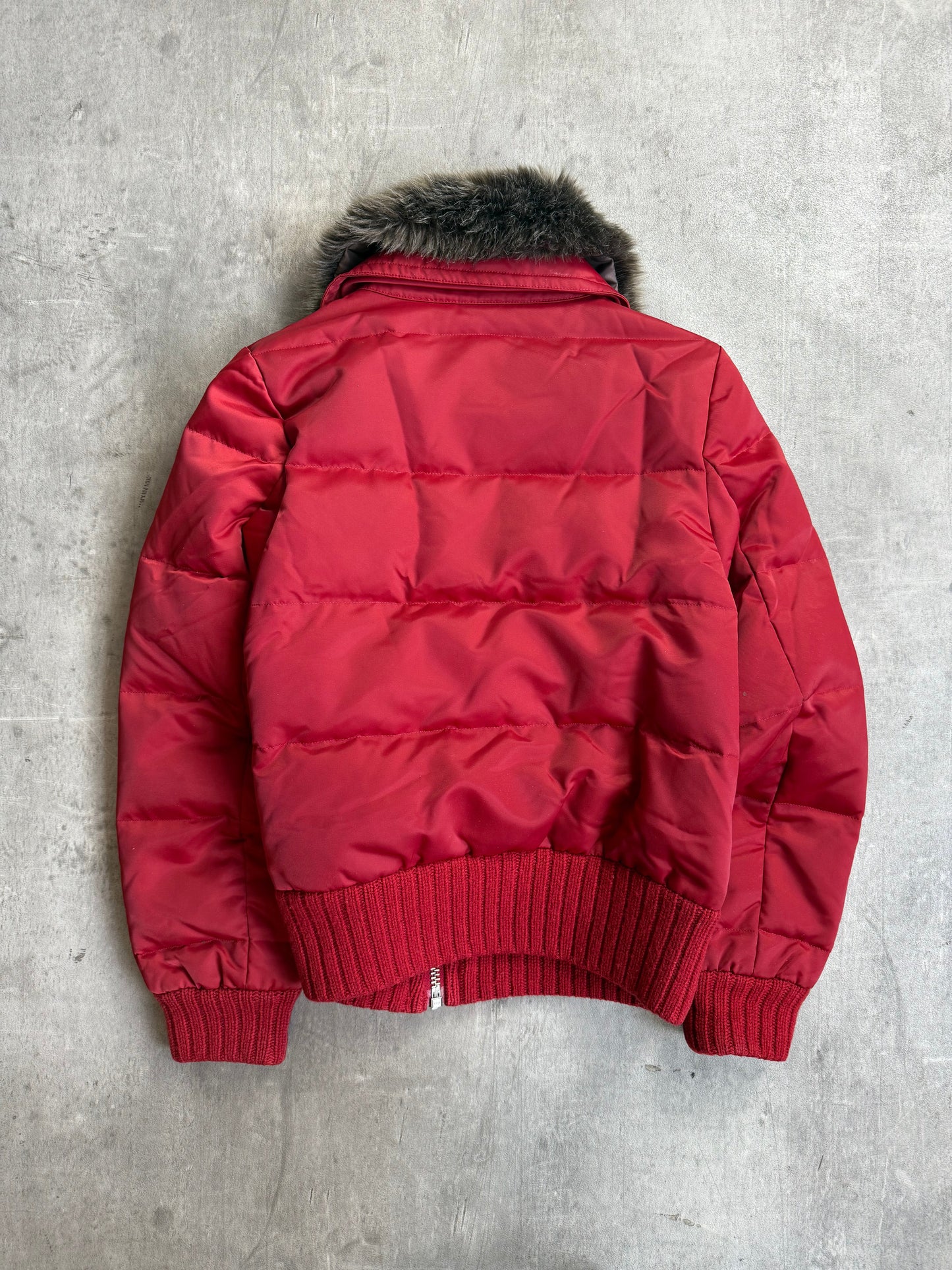 Burberry Blue Label Fur Collar Red Quilted Jacket Cropped