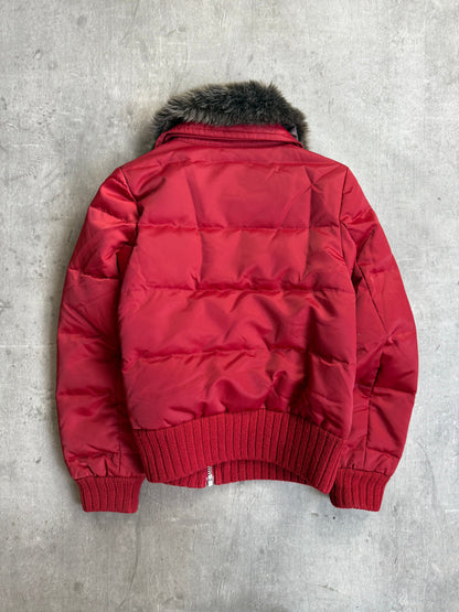 Burberry Blue Label Fur Collar Red Quilted Jacket Cropped