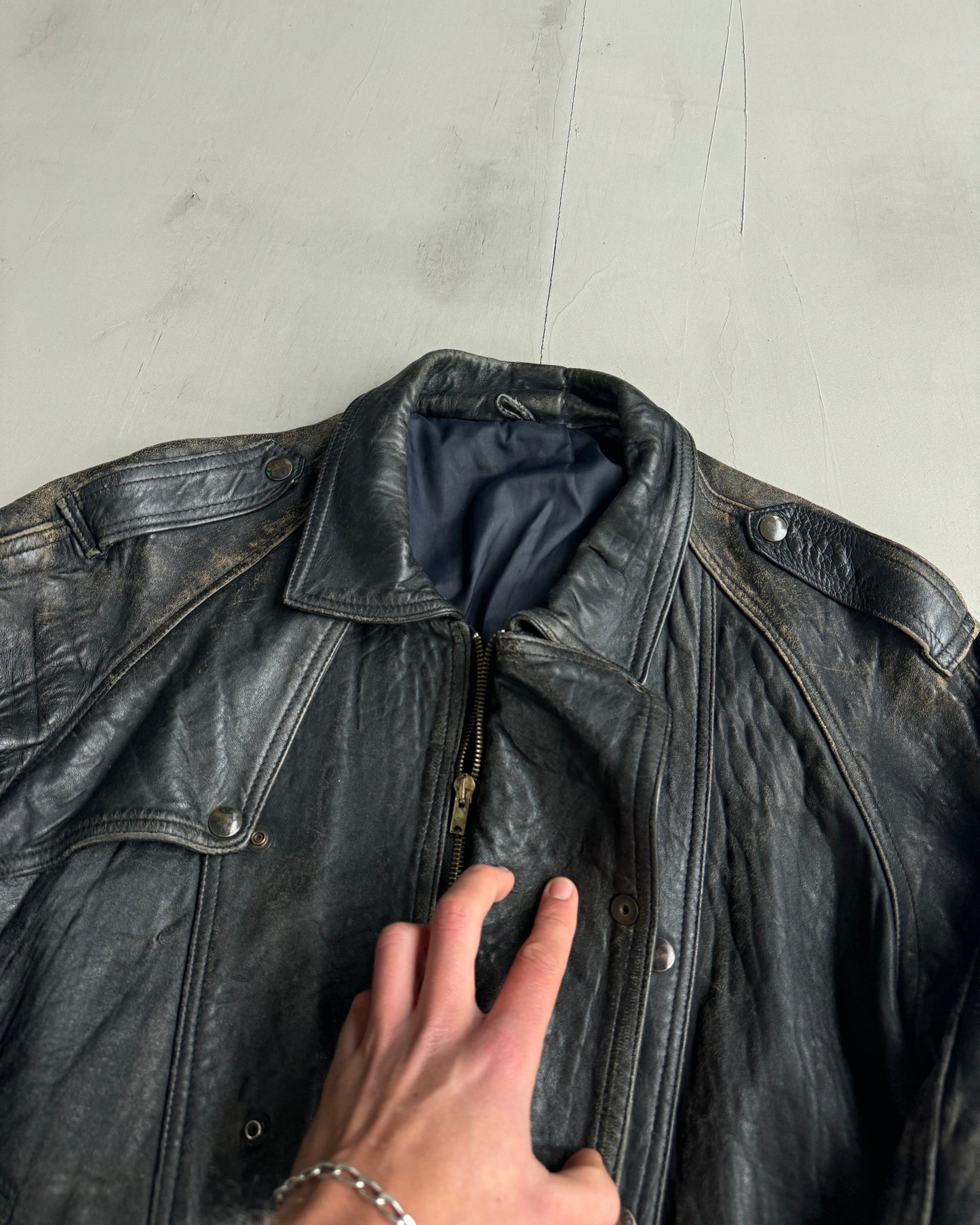 1980'S SWEDISH LEATHER MOTO JACKET | Medium, Black
