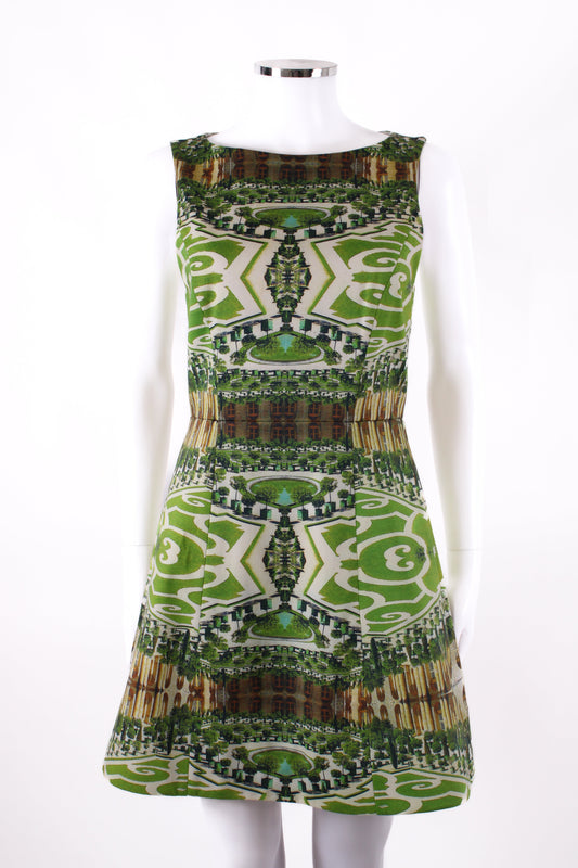 Alice & Olivia S/S Courtyard Print Dress Green/ Cream 10 | O/S, Cream