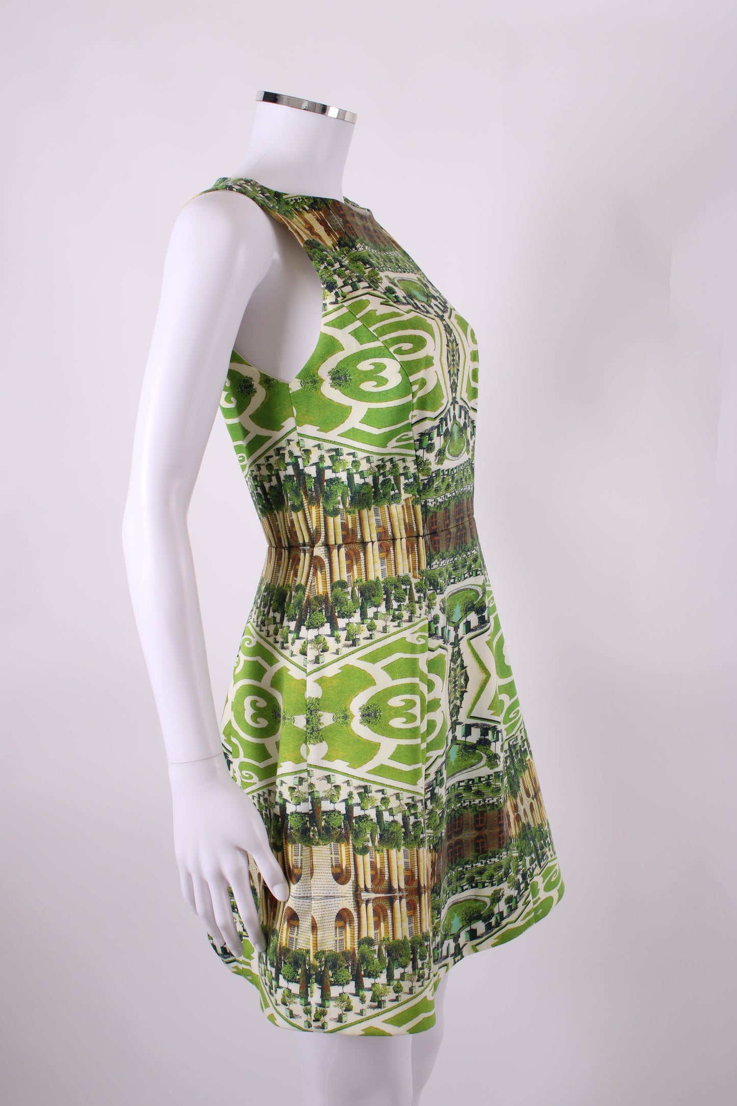Alice & Olivia S/S Courtyard Print Dress Green/ Cream 10 | O/S, Cream