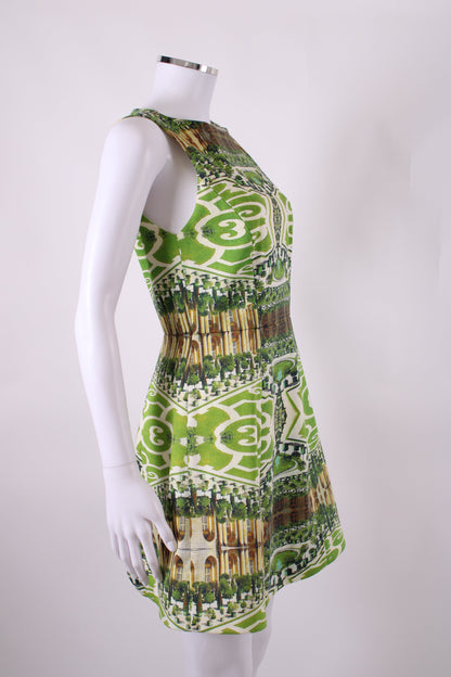 Alice & Olivia S/S Courtyard Print Dress Green/ Cream 10 | O/S, Cream