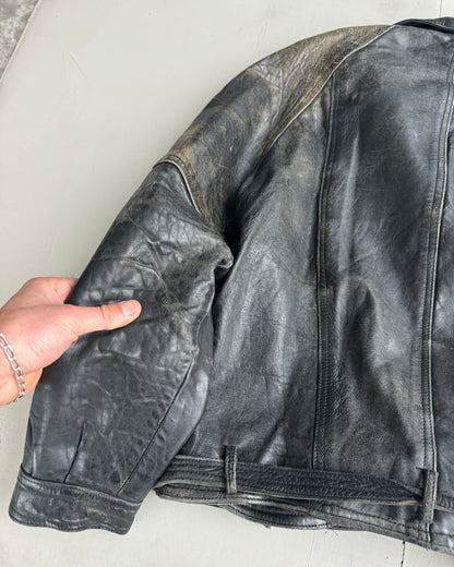 1980'S SWEDISH LEATHER MOTO JACKET | Medium, Black