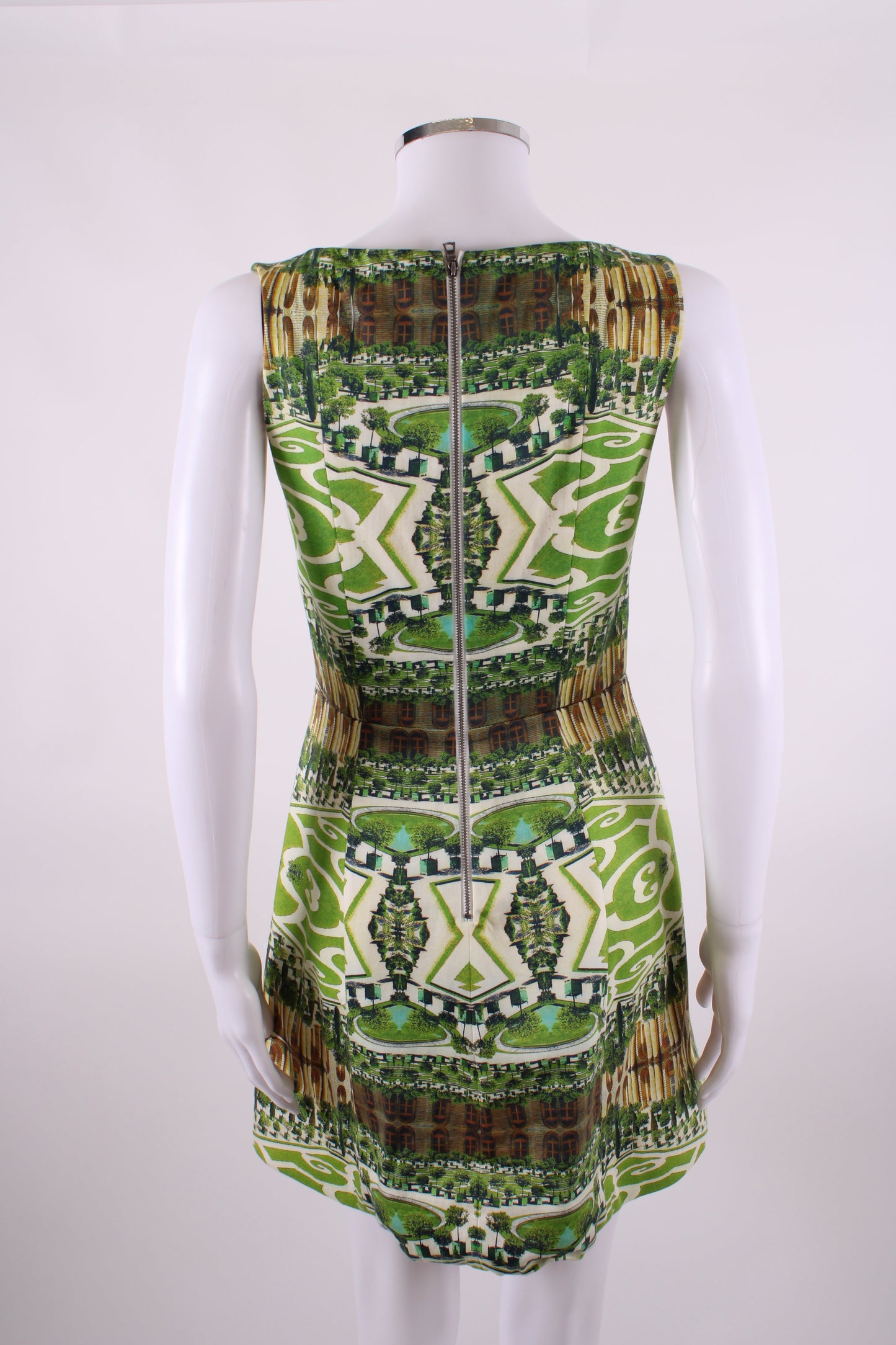 Alice & Olivia S/S Courtyard Print Dress Green/ Cream 10 | O/S, Cream