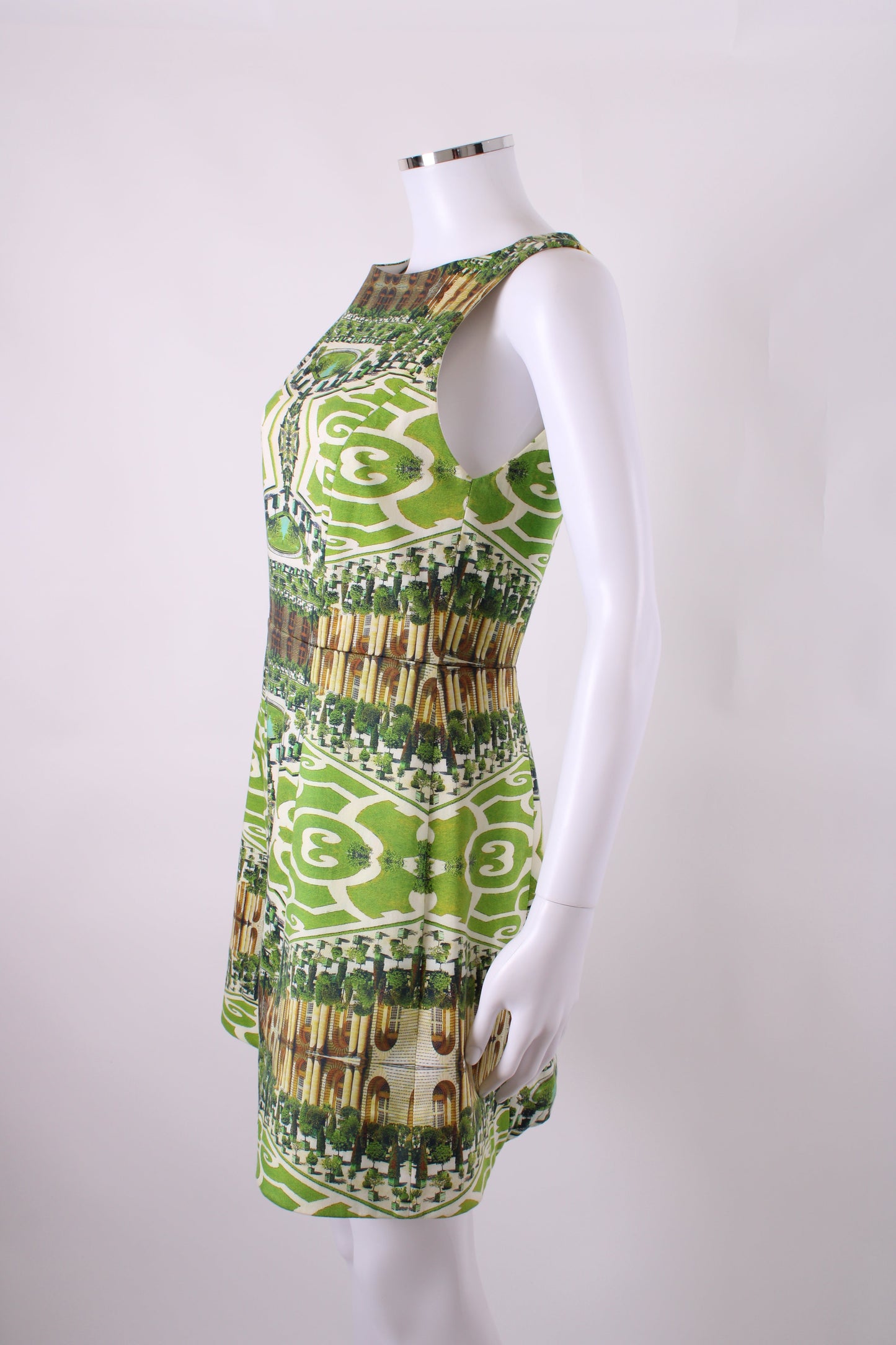 Alice & Olivia S/S Courtyard Print Dress Green/ Cream 10 | O/S, Cream