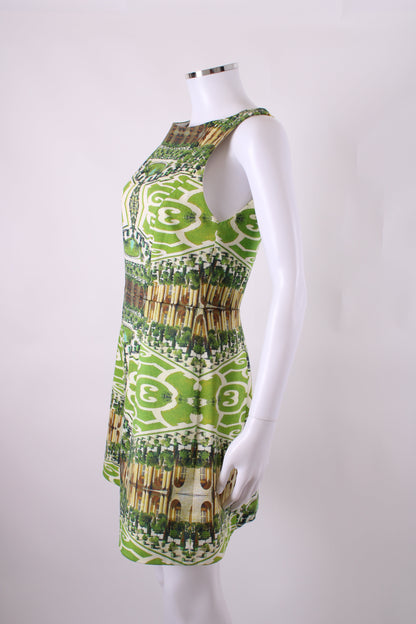 Alice & Olivia S/S Courtyard Print Dress Green/ Cream 10 | O/S, Cream