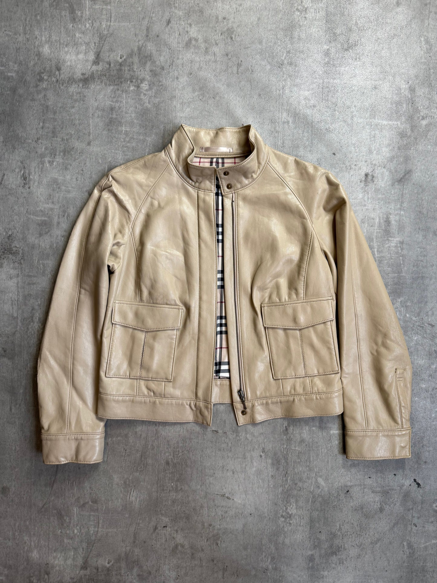 Burberry Leather Cropped Lambs Leather Jacket