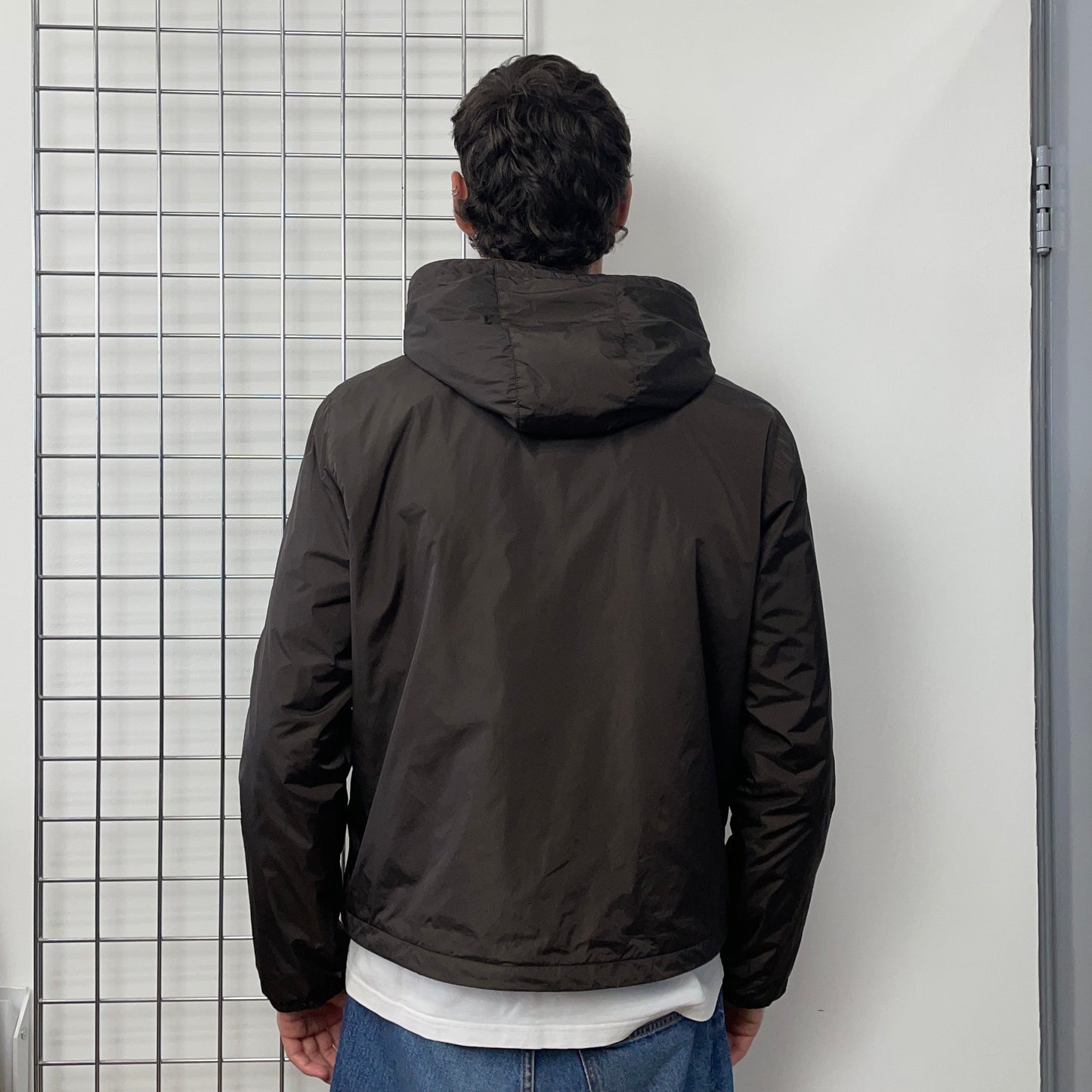 Prada Sport Brown 2007 Sleeve Spellout Nylon Hooded Windbreaker Jacket | X-Large, Brown