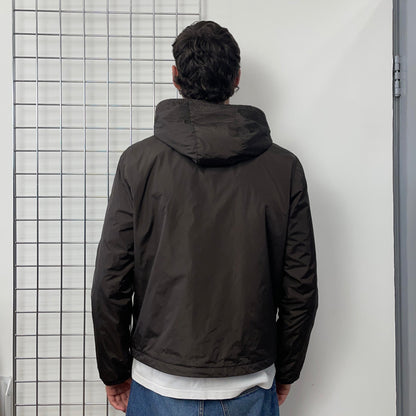 Prada Sport Brown 2007 Sleeve Spellout Nylon Hooded Windbreaker Jacket | X-Large, Brown